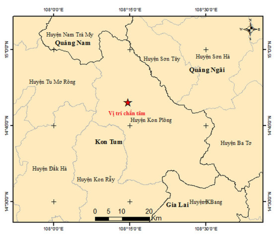 Kon Tum ghi nhận 4 trận động đất trong ngày 28/7