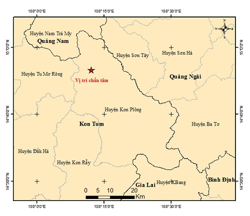 Kon Tum xảy ra 2 trận động đất trong ngày 4/8
