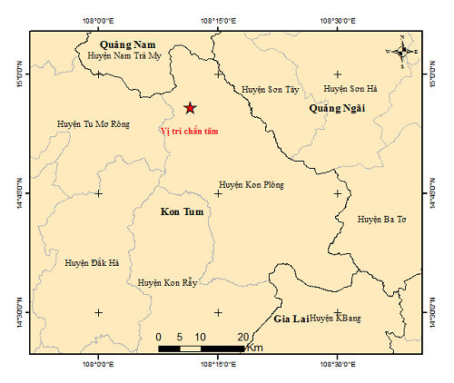 Kon Tum xảy ra 3 trận động đất trong một giờ đồng hồ