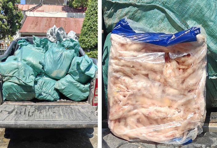 Cao Bằng kiểm tra, thu giữ 1.230 kg chân gà đông lạnh không rõ nguồn gốc, xuất xứ