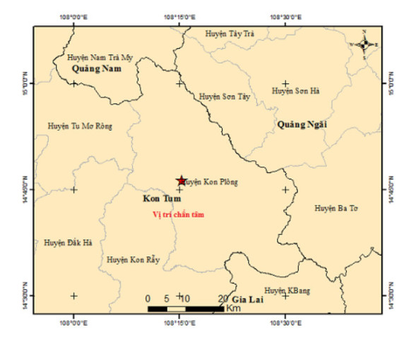 Kon Tum: Xảy ra 2 trận động đất trong sáng ngày 30/9