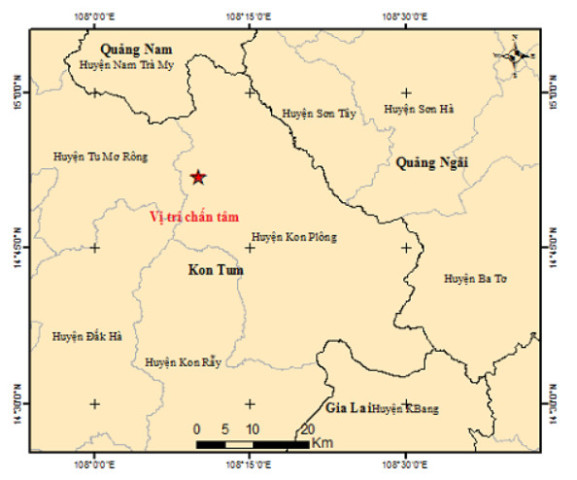 Kon Tum: Xảy ra 4 trận động đất liên tiếp tại Kon Plông trong sáng ngày 7/2