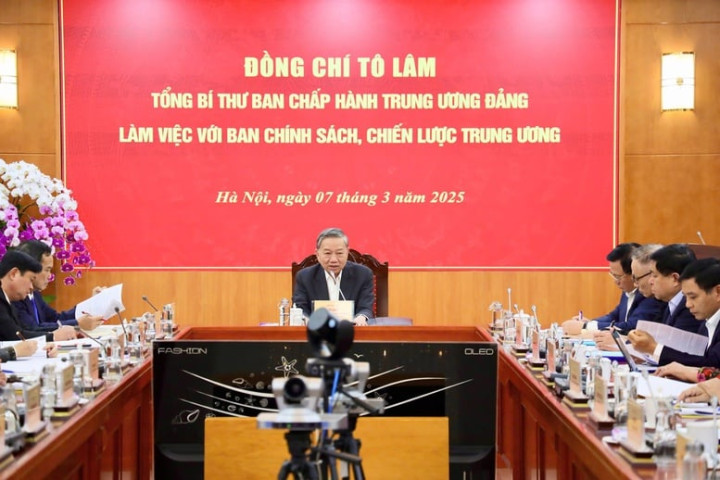 Tổng Bí thư Tô Lâm làm việc với Ban Chính sách, chiến lược Trung ương