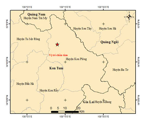 Kon Tum: Xảy ra trận động đất có độ lớn 2.9 tại huyện Kon Plông