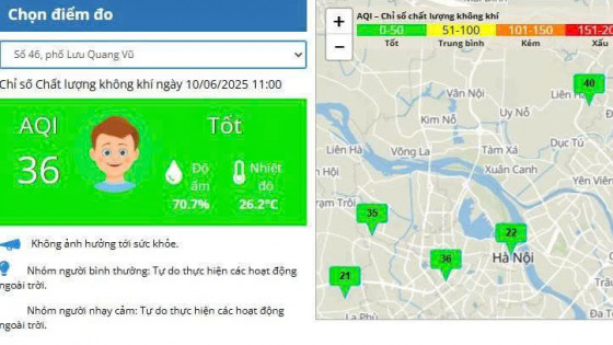 Hà Nội: Chất lượng không khí ngày 10/6 ở ngưỡng tốt, không ảnh hưởng đến sức khỏe