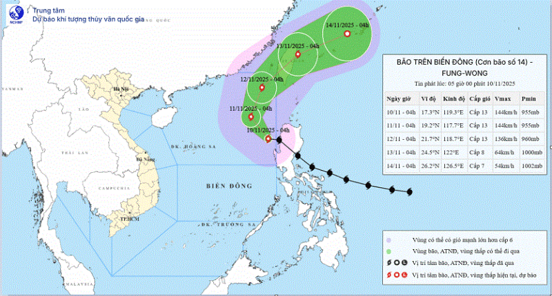 Bão Fung-wong chính thức đi vào Biển Đông, trở thành cơn bão số 14 của năm nay