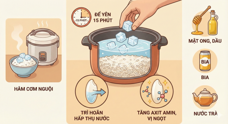 Bỏ đá lạnh vào khi cắm cơm mang lại lợi ích bất ngờ